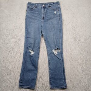 Express Women's Size 8R Slim Distressed Jeans Blue Medium Wash Ripped Knees‎